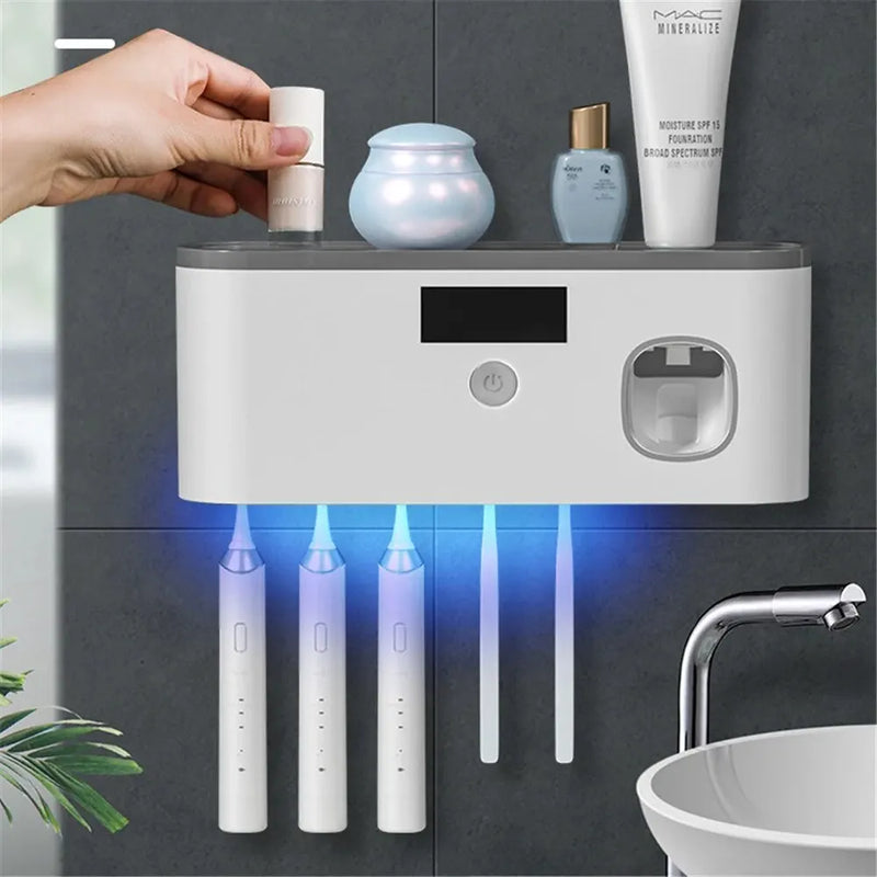 Esterilizador de escova de dentes UV Porta-escovas de dentes Energia solar Organizador de banheiro Espremedor inteligente de pasta de dente