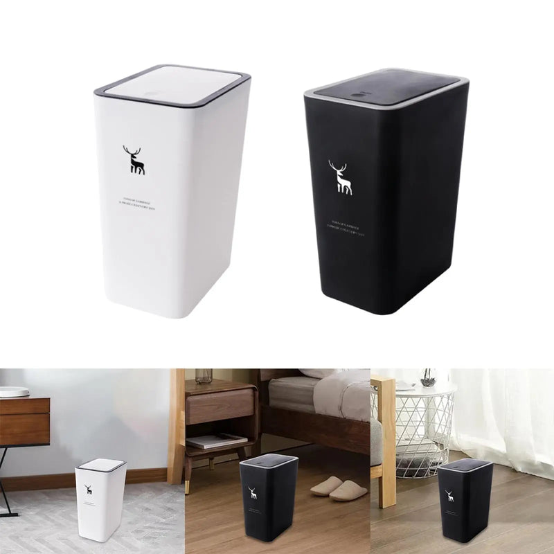 Lata de lixo com designer simples - preto e branco - podendo utilizar em qualquer ambiente de casa
