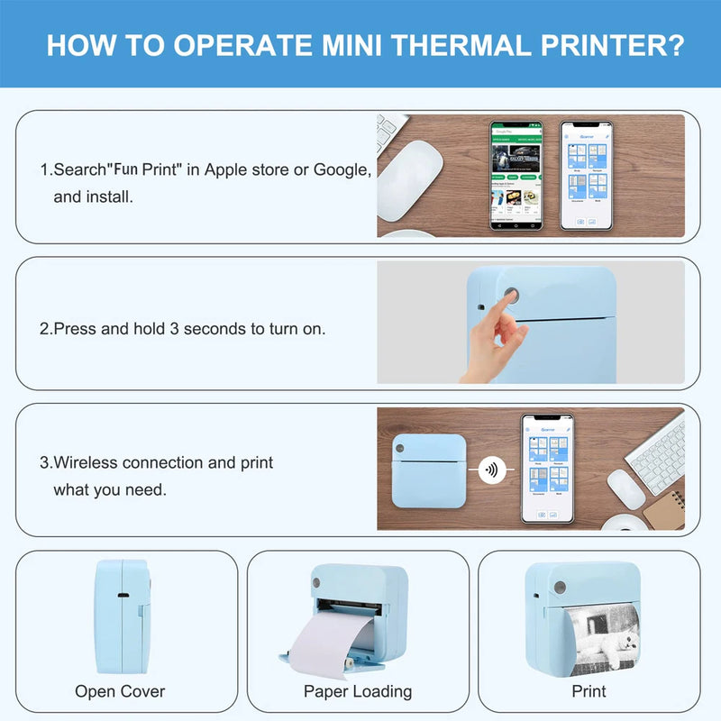 Impressora Térmica Portátil Mini - Impressão de Adesivos sem Tinta, Impressora de Bolso sem Fio para Etiquetas Autoadesivas e Fotos