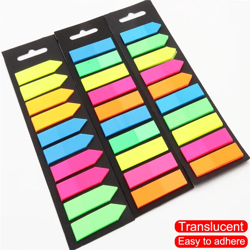 Bloco de Notas Adesivas Coloridas: 200 Folhas. Memo Pad com Índice Transparente. Adesivos de Post-it