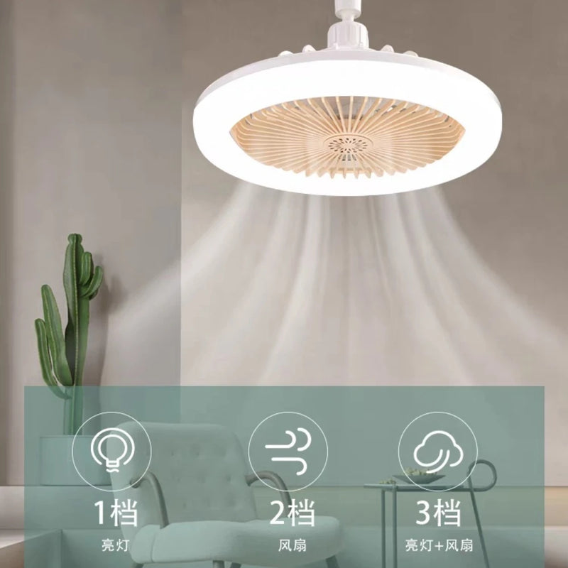 Ventiladores de teto com controle remoto e luz LED Ventilador de lâmpada E27 Base conversora inteligente e silencioso - para quarto e sala de estar