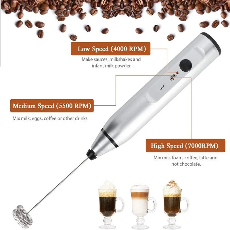 Batedor mixer elétrico, portátil com usb, potência 750W - 3 Espátulas - misturador para café, cappuccino e creme
