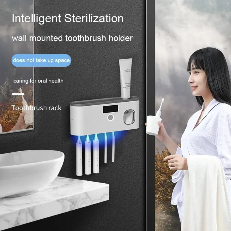 Esterilizador de escova de dentes UV Porta-escovas de dentes Energia solar Organizador de banheiro Espremedor inteligente de pasta de dente
