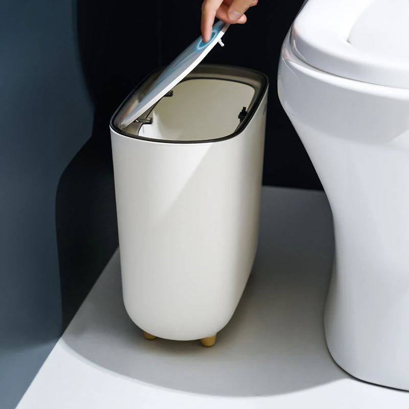 Lata de lixo minimalista simples com formato estreito - com tampa e sem tampa - para banheiro