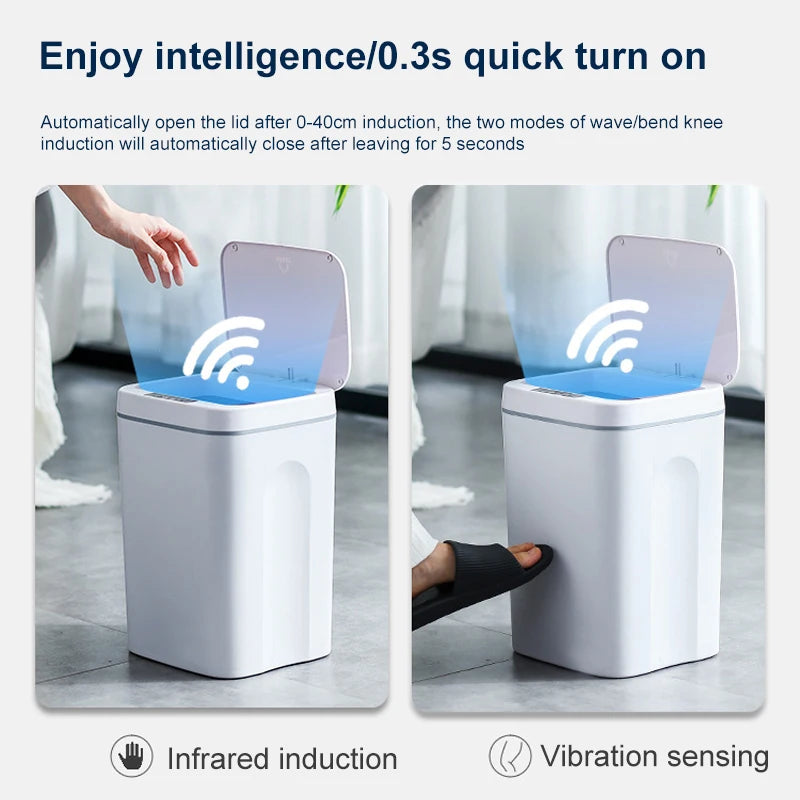 Lata de lixo inteligente sensor toque automático - 16L - para banheiro e cozinha