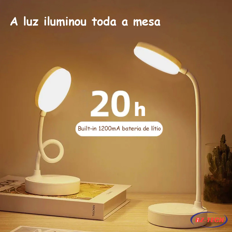 Luminária de Mesa LED Recarregável - Abajur Touch com Haste Flexível, Ideal para Estudo e Uso Sem Fio