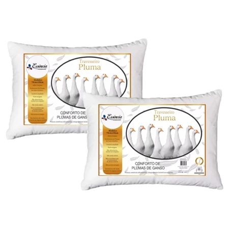 Kit com 2 Travesseiros de Pluma de Ganso – Conforto e Proteção Antialérgica 70x50cm