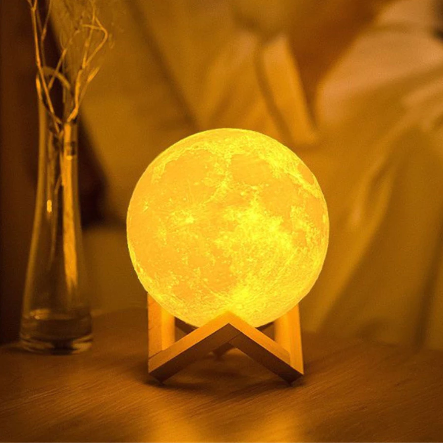 Luminária 3D de Lua Cheia em LED FlashGlow™ - Abajur Decorativo para Ambientes