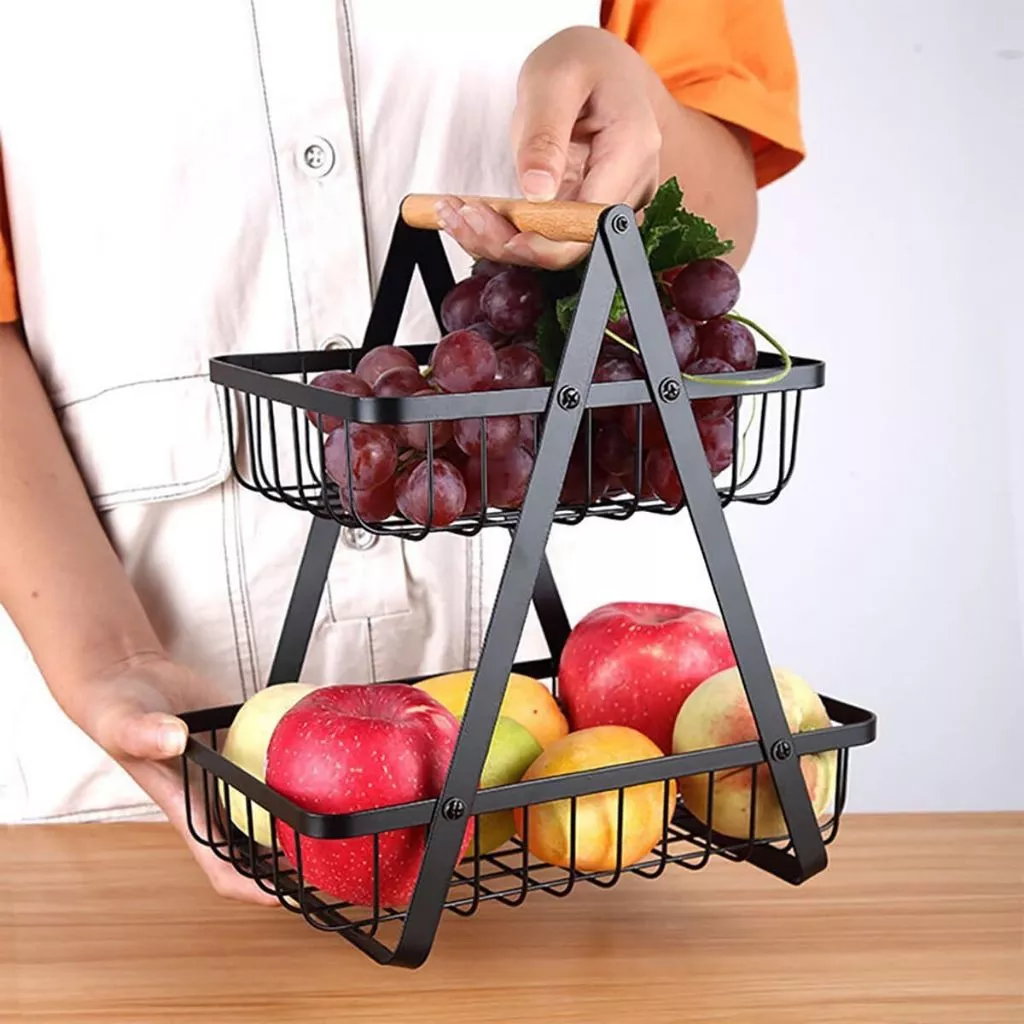 Fruteira de Mesa Premium de 2 Andares FreshTier™ - Cesta Organizadora Multiuso para Frutas, 33cm de Altura