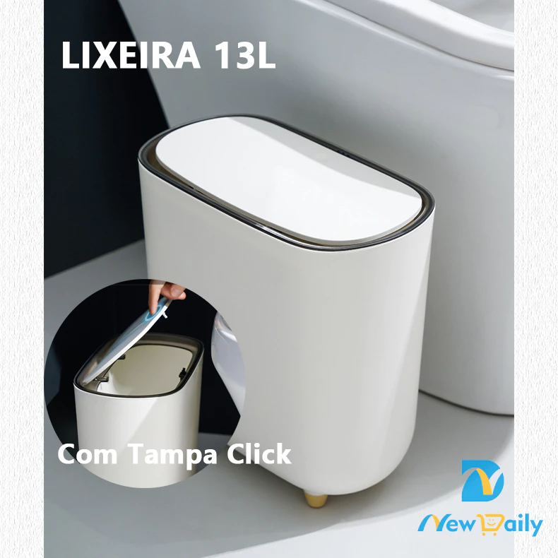 Lixeira de 13L com Tampa Click - Design Compacto para Banheiro, Cozinha e Escritório, Modelo BC-40