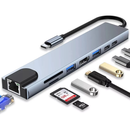 Hub USB-C 8 em 1 com HDMI 4K - Docking Station para Notebook com PD 100W, Leitor SD/TF, Ethernet RJ45 - Compatível com MacBook e ThinkPad