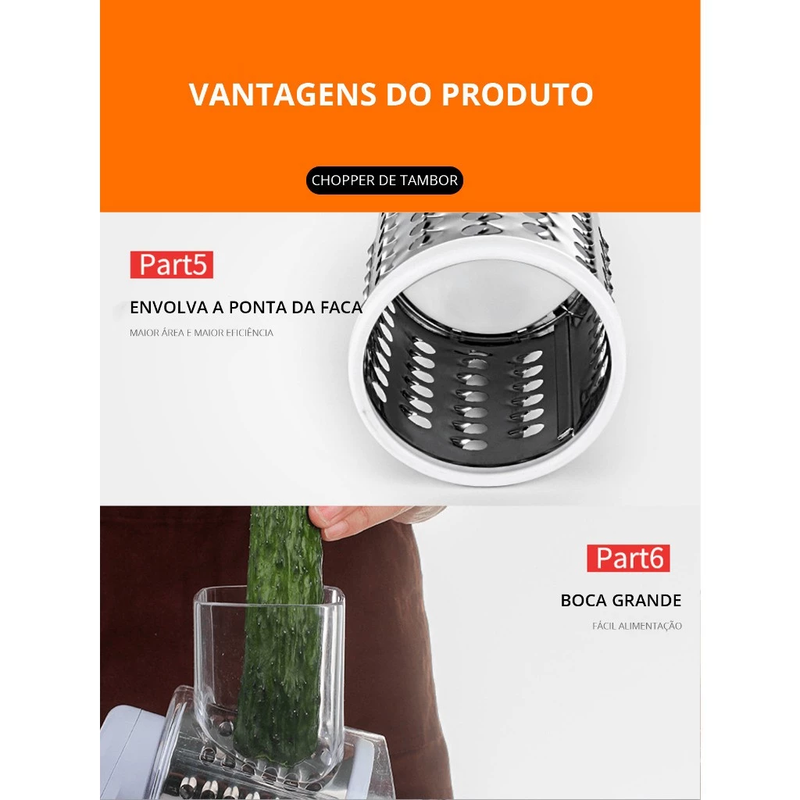 Cortador e Fatiador de Legumes Tabletop com 3 Lâminas - Ralador Prático para Verduras e Legumes, Promoção Especial