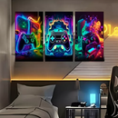 Quadro LED Neon Game – Arte Gamer 3D com Iluminação (3 Peças)