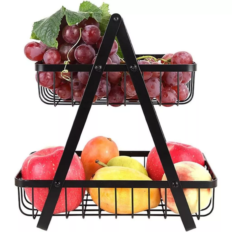 Fruteira de Mesa Premium de 2 Andares - Cesta Organizadora Multiuso para Frutas, 33cm de Altura