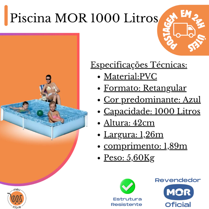 Piscina Infantil Retangular de 1000 Litros em PVC Azul - Resistente, Fácil de Montar e Ideal para Brincadeiras ao Ar Livre