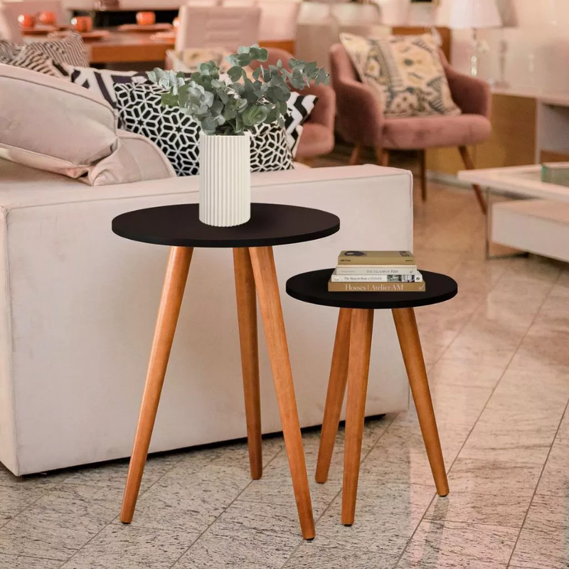 Kit de Mesas Laterais Redondas - Ideais para Canto de Sofá, Perfeitas para Decoração de Sala