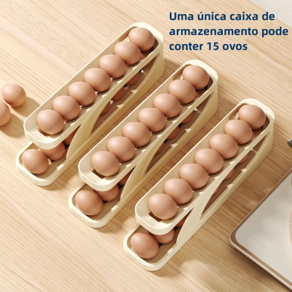 Porta Ovos com Suporte Rolante de 2 Andares PlasticHold™  - Organizador para Geladeira com Capacidade para 15 Ovos