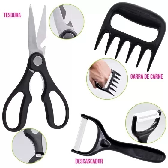 Kit de Facas Chef Profissional com 8 Peças - LâminaMaxMBX™ - Ideal para Cozinha e Churrasco, Alta Qualidade