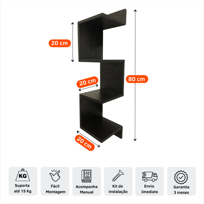 Prateleira de Canto Vertical em MDF - Estante Organizadora para Livros, Decoração e Objetos - Quarto, Banheiro ou Escritório