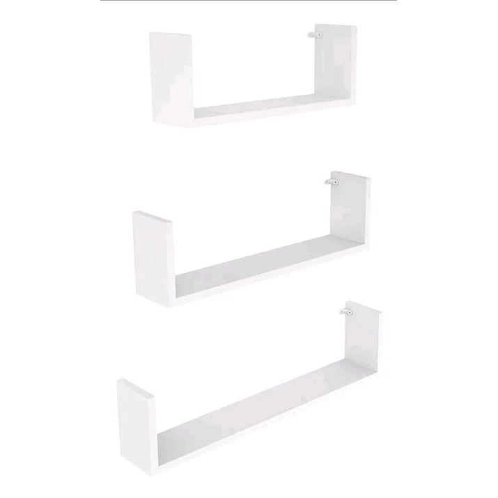 Kit com 3 Nichos Prateleiras em U - Tamanhos 20/30/40 cm, MDF Branco e Preto, Ideal para Livros e Decoração de Sala e Quarto