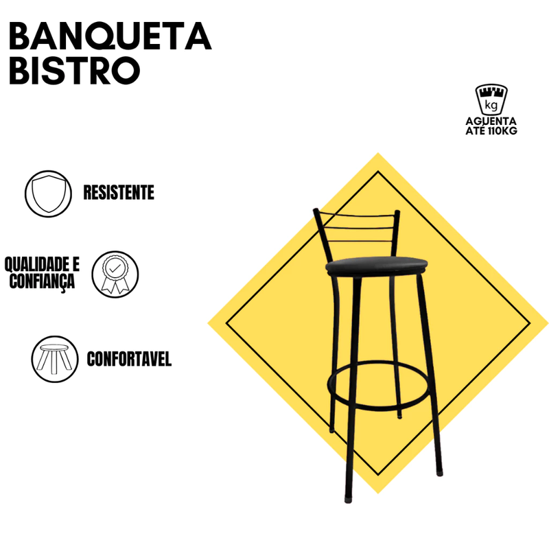 Kit com 2 Banquetas Altas para Bistrô, Cozinha, Bar ou Balcão - Fabricado Diretamente em material resistente