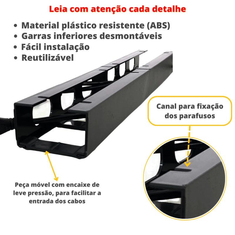 Organizador de Cabos e Fios - Guia de Cabos com Canaleta Adesiva para Instalação embaixo da Mesa