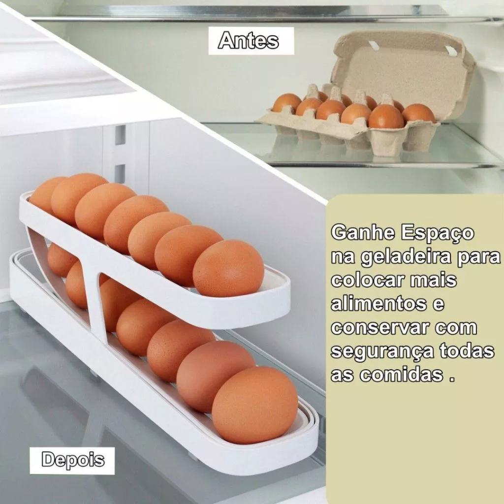 Porta Ovos com Suporte Rolante de 2 Andares PlasticHold™  - Organizador para Geladeira com Capacidade para 15 Ovos