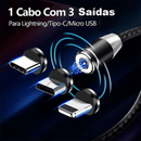 Cabo Magnético 3 em 1 H'maston SJX01 - Lightning + USB-C + Micro USB (1m) - Compatível com iPhone, Android e Acessórios