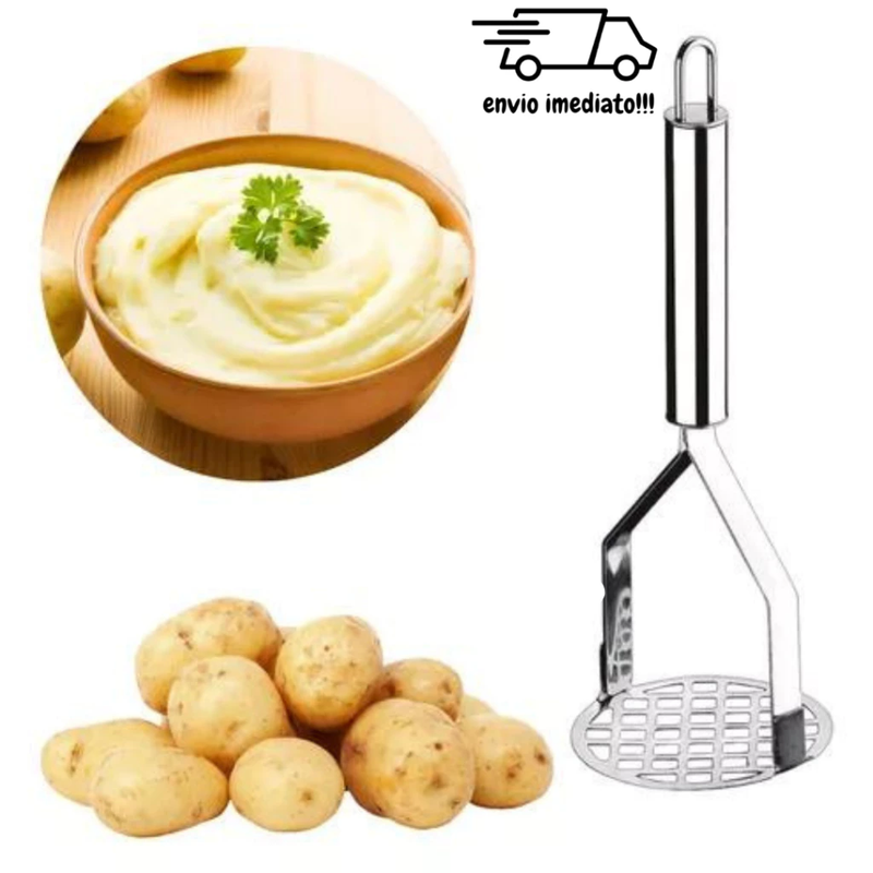 Kit de Utensílios de Cozinha em Inox - Amassador de Batata, Descascador de Legumes e Amassador de Alho