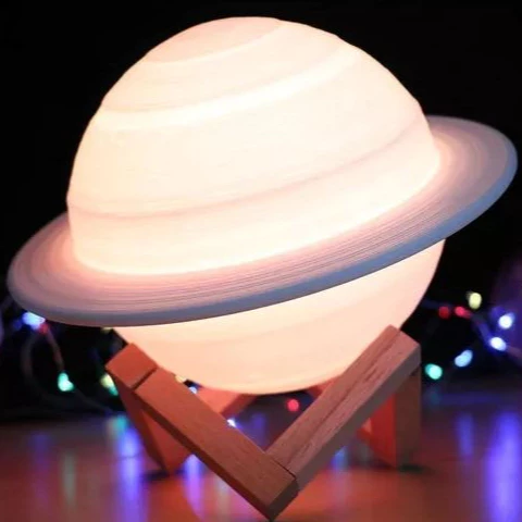 Luminária 3D Touch RGB Planeta Saturno - Abajur Decorativo 16cm com Cores Variadas