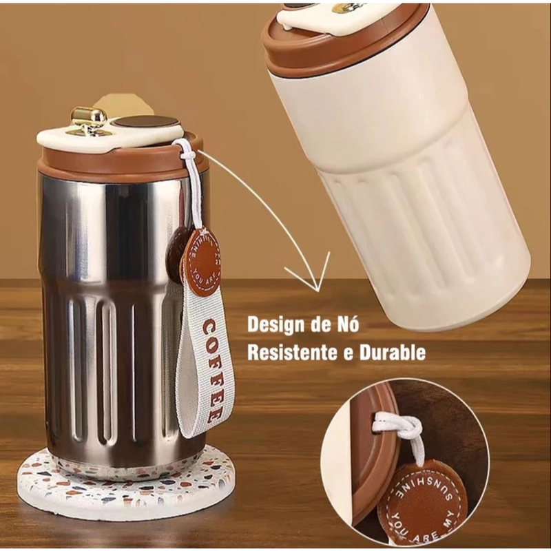 Copo Térmico Inteligente 460ml - Aço Inoxidável 316 - Mantém Café Quente/Frio por Horas
