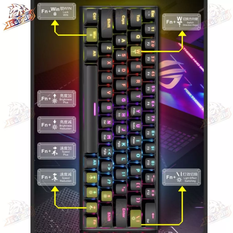 Teclado Mecânico Compacto 63 Teclas ABNT2 - Switch Mecânico e Design Slim