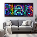 Quadro LED Neon Game – Arte Gamer 3D com Iluminação (3 Peças)