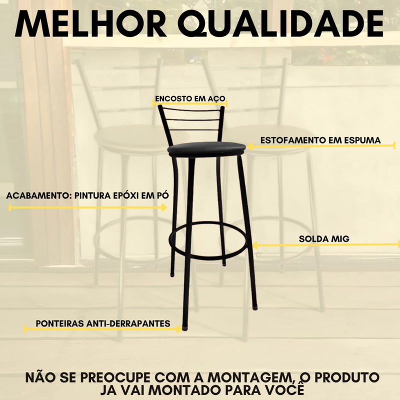 Kit com 2 Banquetas Altas para Bistrô, Cozinha, Bar ou Balcão - Fabricado Diretamente em material resistente