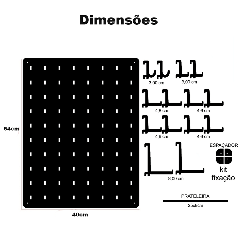 Pegboard Gamer Pro - Organizador de Parede com Prateleira - Preto