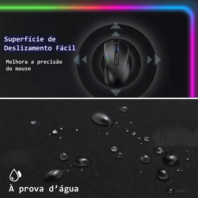 Mouse Pad Gamer Profissional 80x30cm - LED RGB 7 Cores, Superfície Speed e Base Antiderrapante