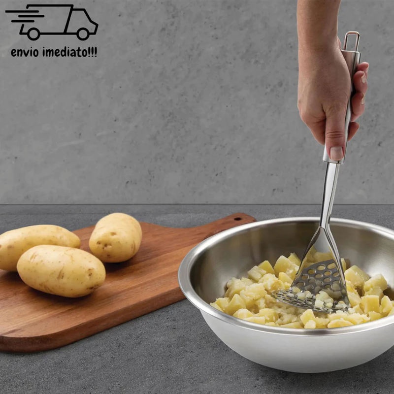 Kit de Utensílios de Cozinha em Inox - Amassador de Batata, Descascador de Legumes e Amassador de Alho