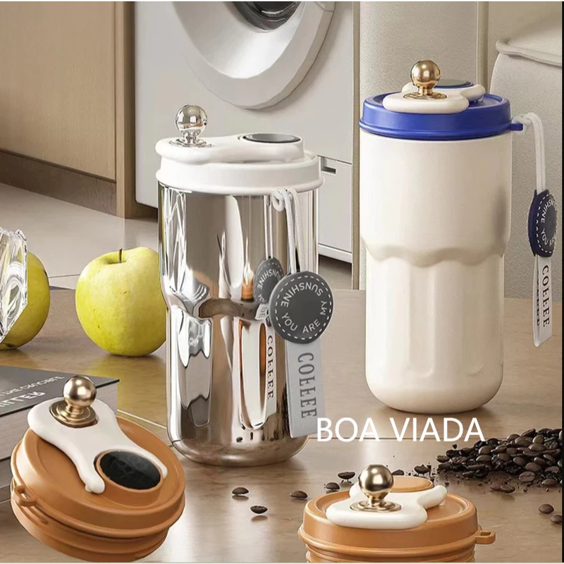 Copo Térmico Inteligente 460ml - Aço Inoxidável 316 - Mantém Café Quente/Frio por Horas