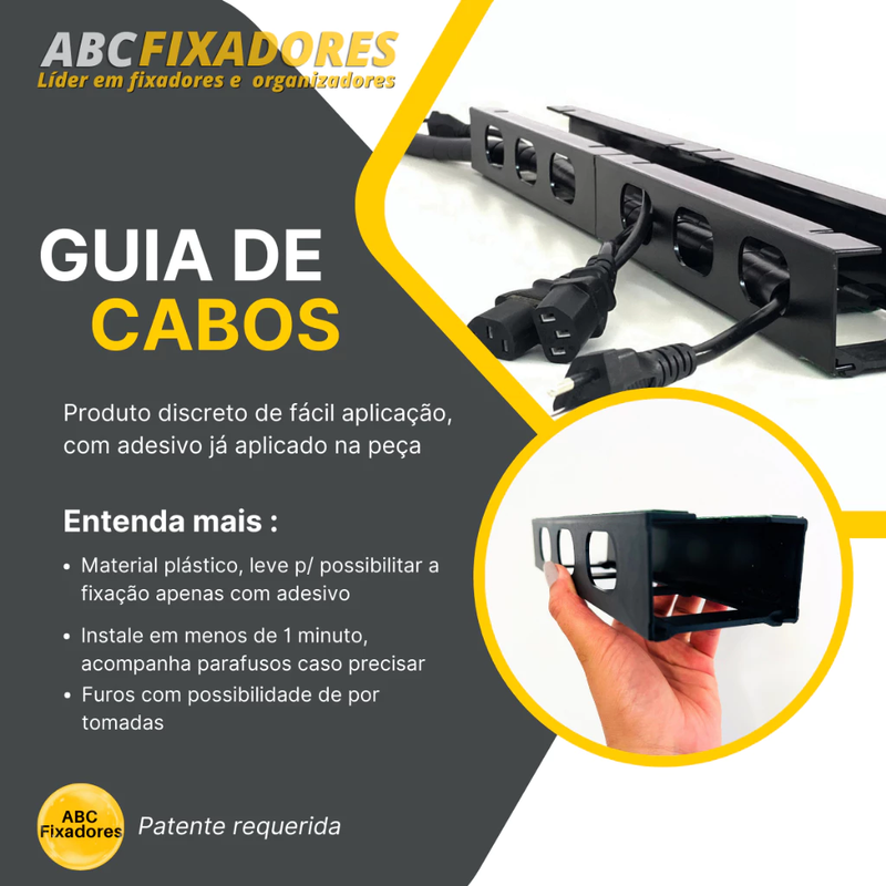 Organizador de Cabos e Fios - Guia de Cabos com Canaleta Adesiva para Instalação embaixo da Mesa