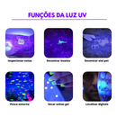 Lanterna UV LED Ultravioleta 395nm - Detecta Notas Falsas, Resíduos, Urina e Insetos - Luz Negra Roxa Portátil (Bateria Inclusa)