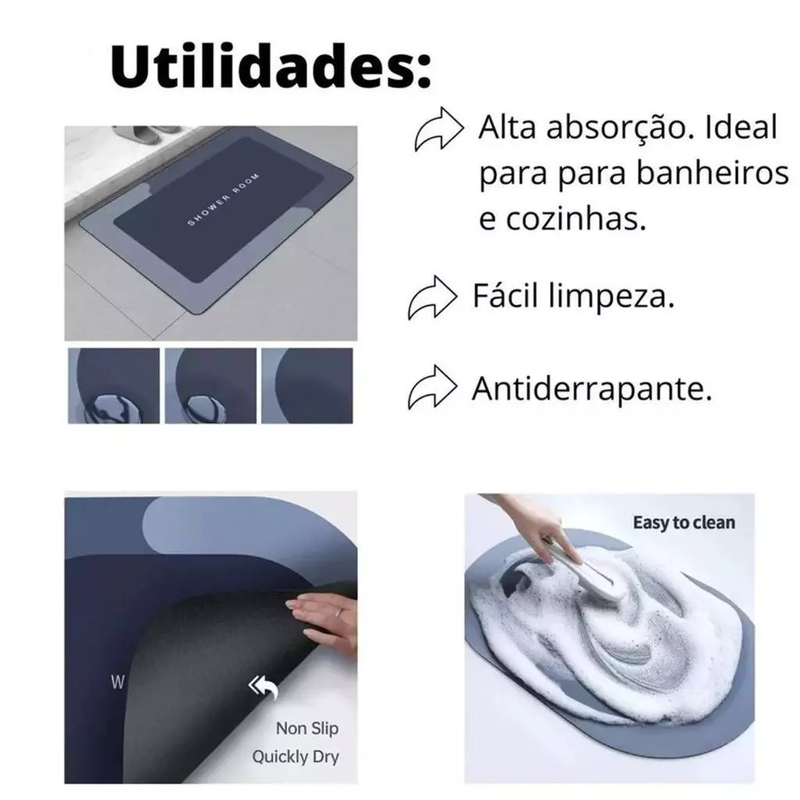 Tapete de Banheiro Antiderrapante e Absorvente - Secagem Rápida