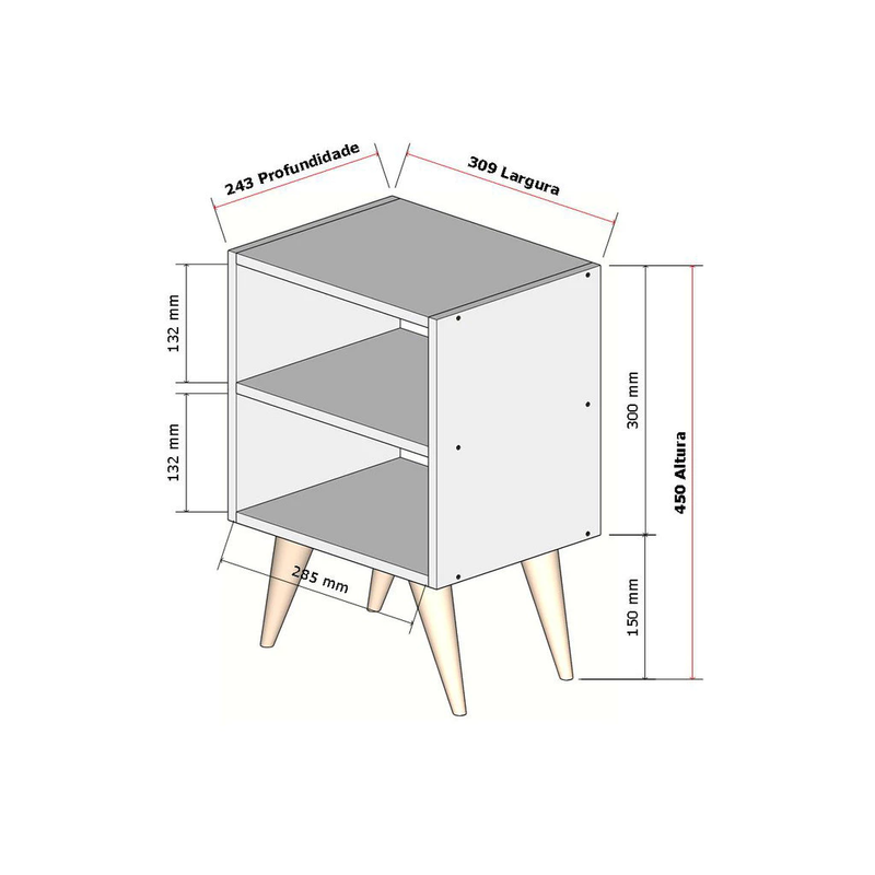 Mesa de Cabeceira Retrô com Nicho - Design para Quarto de Casal, Cor Palma Branca