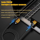 Cabo Turbo Tipo C 4 em 1 - 65W PD/27W Quick Charge - Compatível com iPhone, Xiaomi, Samsung - Revestimento Nylon e Conector Metálico (1.2m)