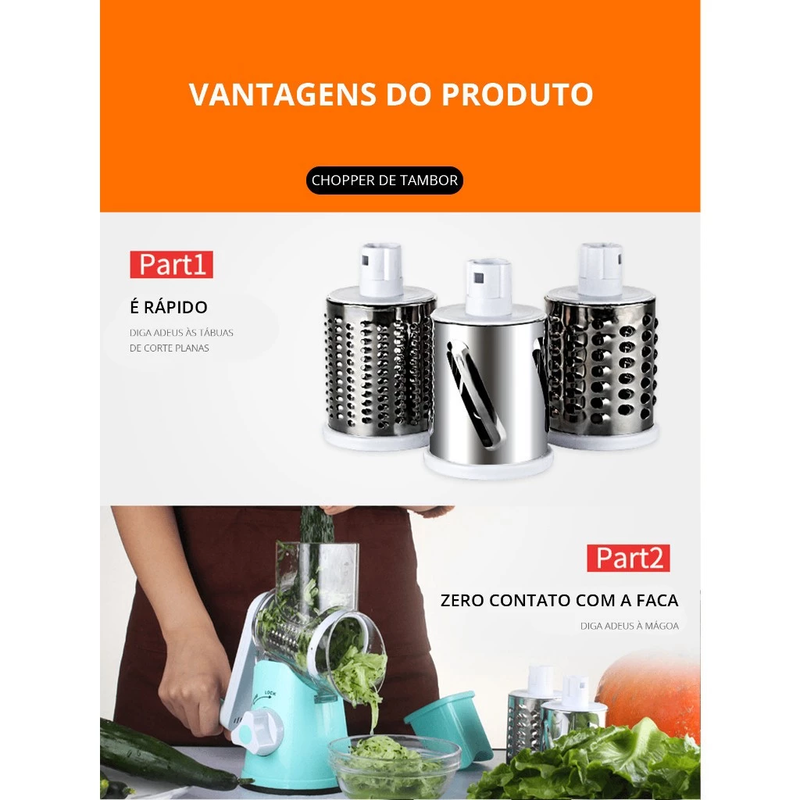 Cortador e Fatiador de Legumes Tabletop com 3 Lâminas - Ralador Prático para Verduras e Legumes, Promoção Especial