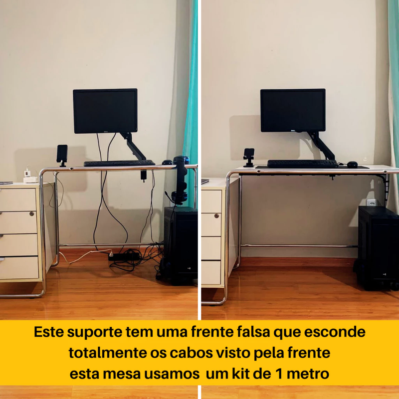 Organizador de Cabos e Fios - Guia de Cabos com Canaleta Adesiva para Instalação embaixo da Mesa