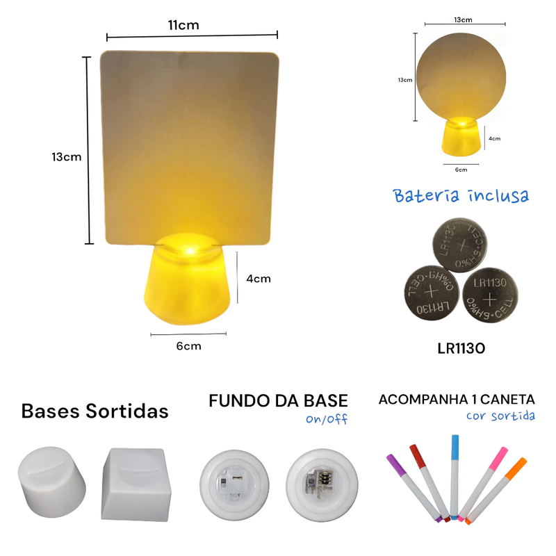 Luminária de Mesa LED 3D com Tela para Mensagens - Abajur USB Decorativo para Quarto e Sala