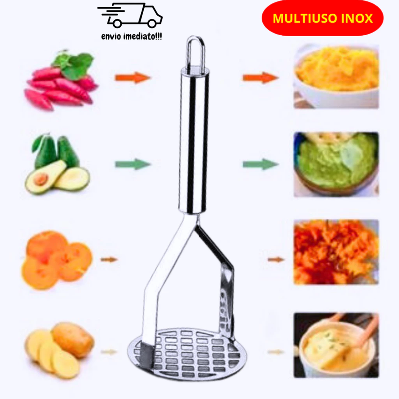 Kit de Utensílios de Cozinha em Inox - Amassador de Batata, Descascador de Legumes e Amassador de Alho