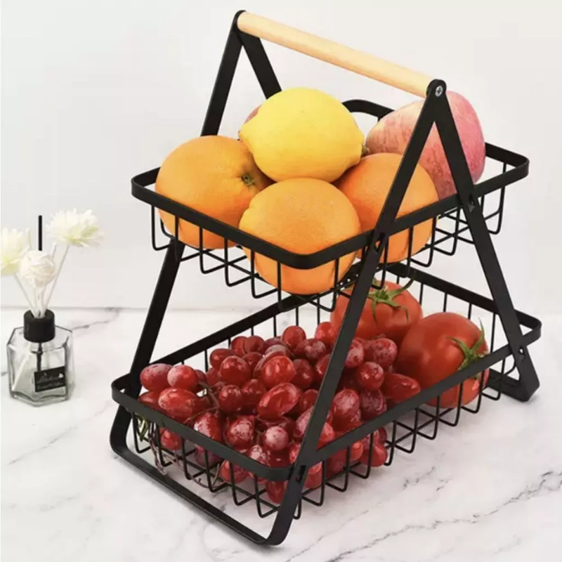 Fruteira de Mesa Premium de 2 Andares - Cesta Organizadora Multiuso para Frutas, 33cm de Altura