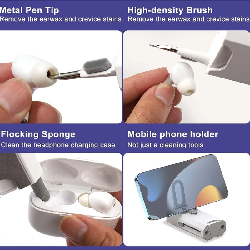 Kit de Limpeza 8 em 1 - Escova para Teclado, Caneta de Limpeza e Acessórios para Fones de Ouvido