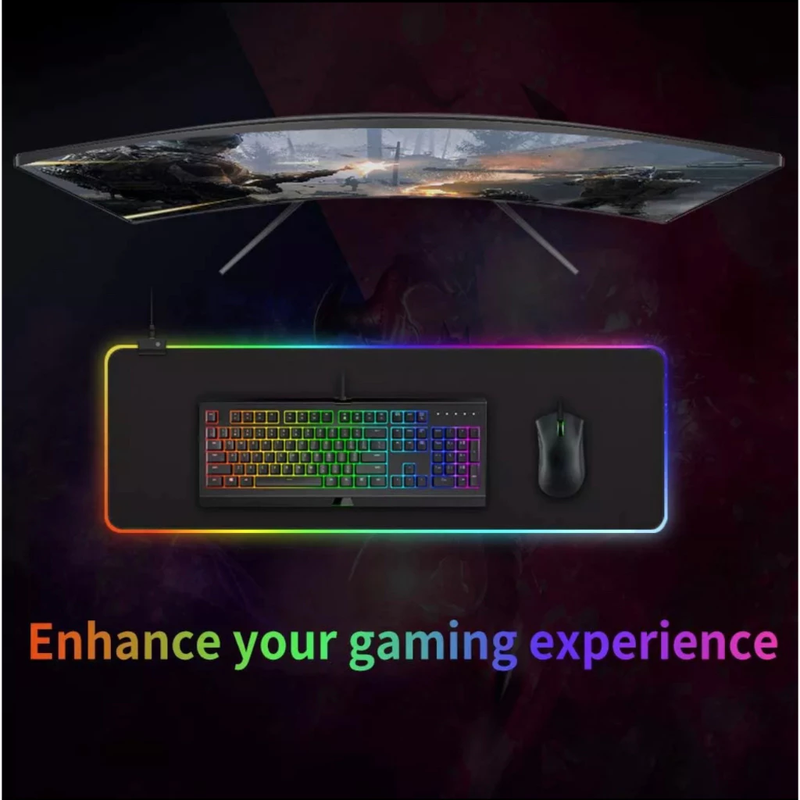 Mouse Pad Gamer Grande Speed 300mm x 800mm - Borda LED RGB 7 Cores, Superfície Impermeável